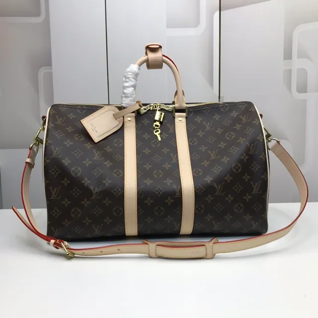 Louis Vuitton Keepall Bandoulière Monogram Canvas Marrón y Tan Duffle Bag 10