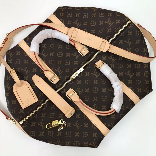Louis Vuitton Keepall Bandoulière Monogram Canvas Marrón y Tan Duffle Bag 21