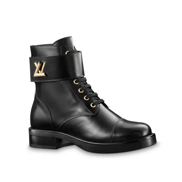 Louis Vuitton Le Cagole কালো চামড়ার মোড়া ফিতা এনকেল বুট 5