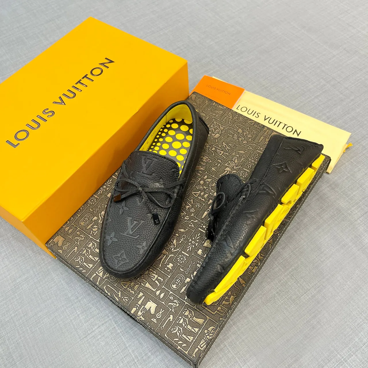 Louis Vuitton Loafer Black Yellow Monogram-Embossed Leather Decorative Bow Loafer 2