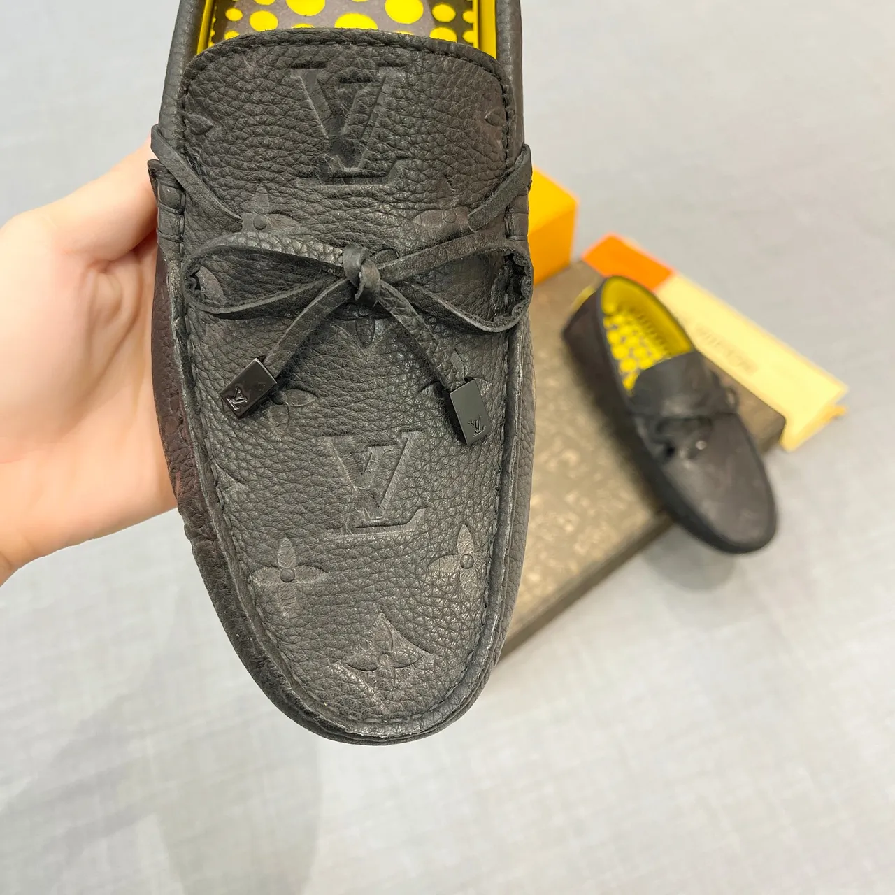 Louis Vuitton Loafer Black Yellow Monogram-Embossed Leather Decorative Bow Loafer 3