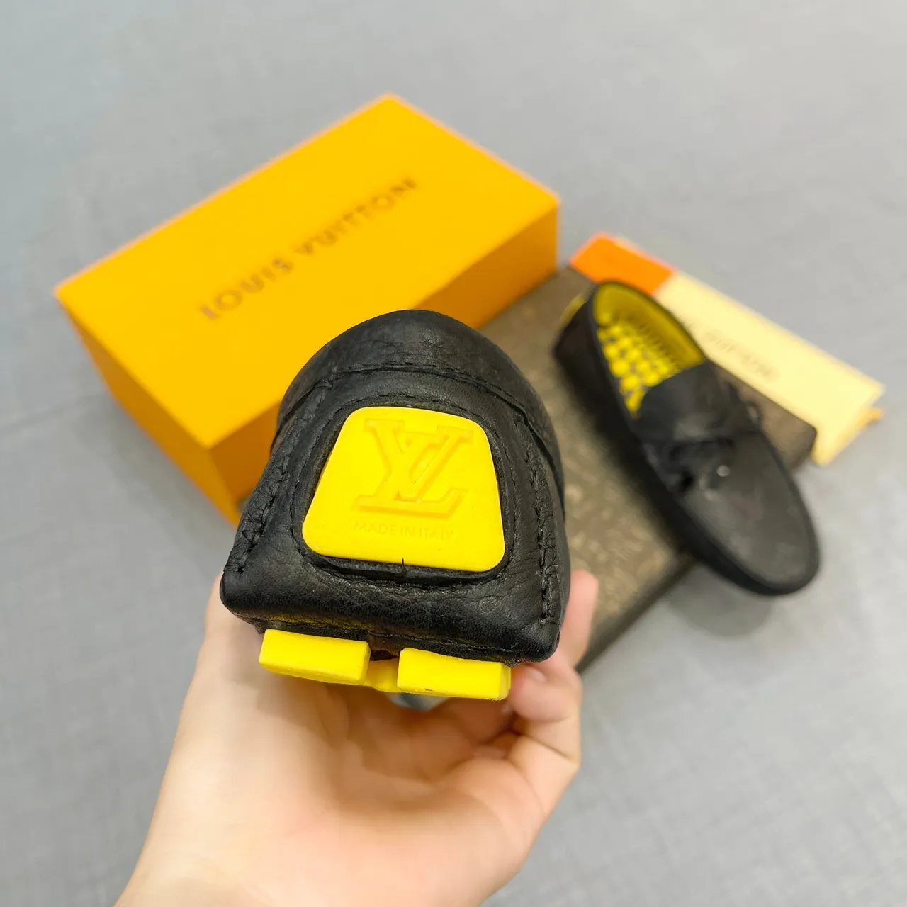 Louis Vuitton Loafer Black Yellow Monogram-Embossed Leather Decorative Bow Loafer 4