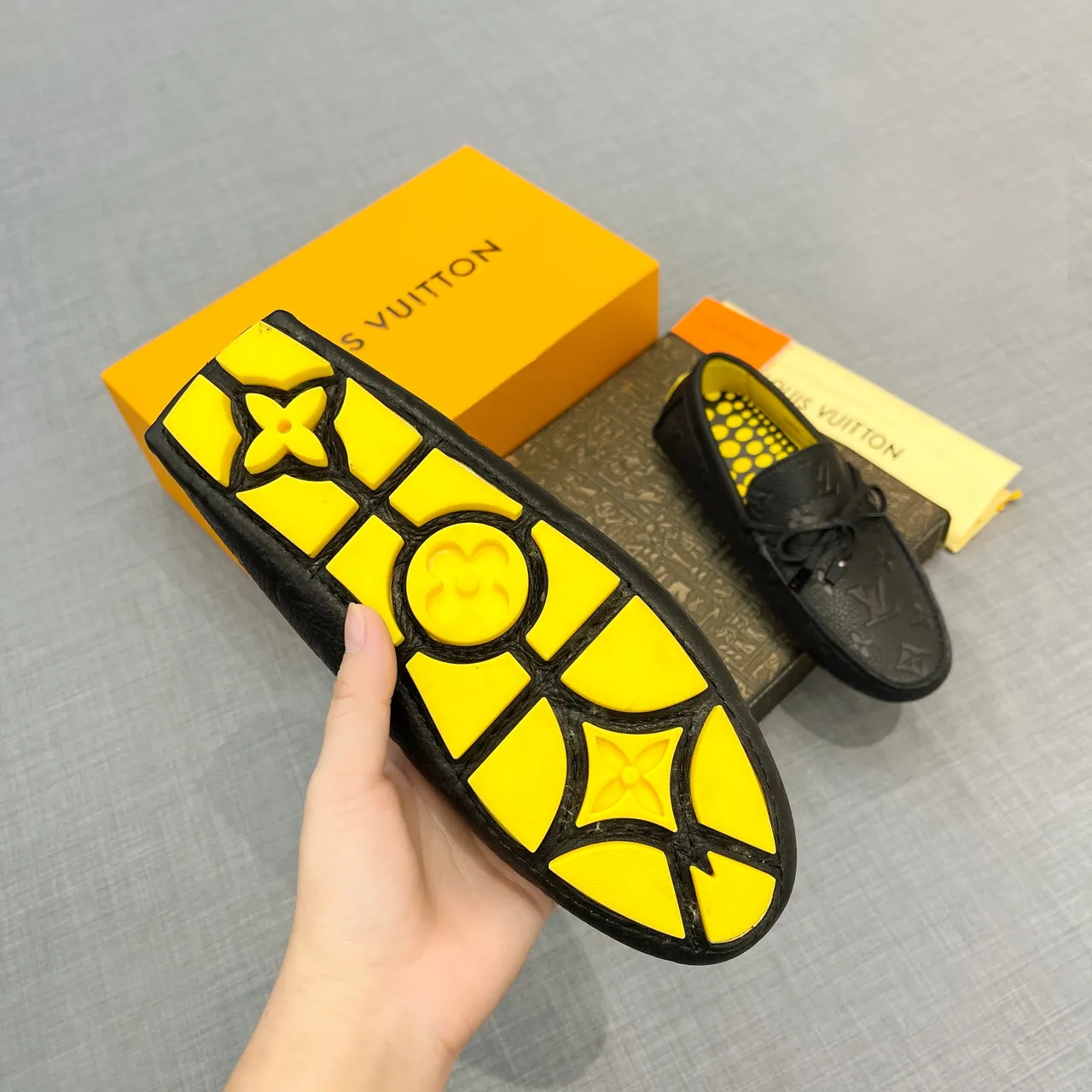 Louis Vuitton Loafer Black Yellow Monogram-Embossed Leather Decorative Bow Loafer 5