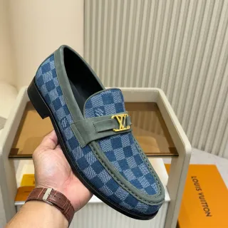 Louis Vuitton লোফার নীল ড্যামিয়ার এজুর ক্যানভাস অলিভ সুয়েড ট্রিম লোফার