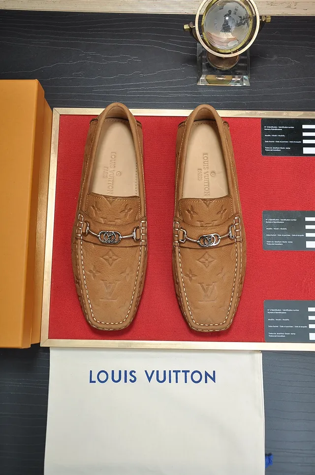 Louis Vuitton Loafer Brown Beige Monogram-Embossed Leather Horsebit Buckle Loafer 5