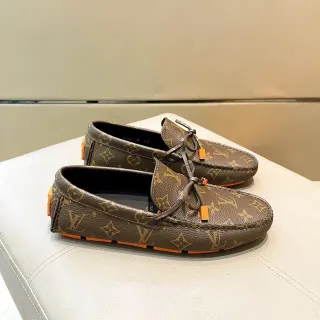 Louis Vuitton লোফার বাদামি কমলা মোনোগ্রাম-কোটেড চামড়া কনট্রাস্ট রাবার সোল লোফার