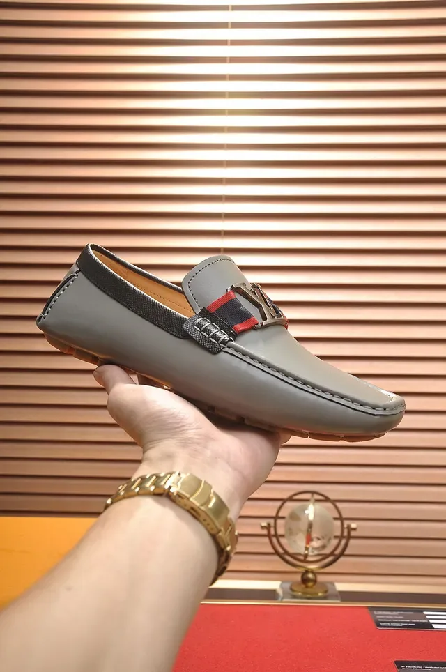 Louis Vuitton Loafer Gray Red Leather LV Buckle Strap Loafer 7