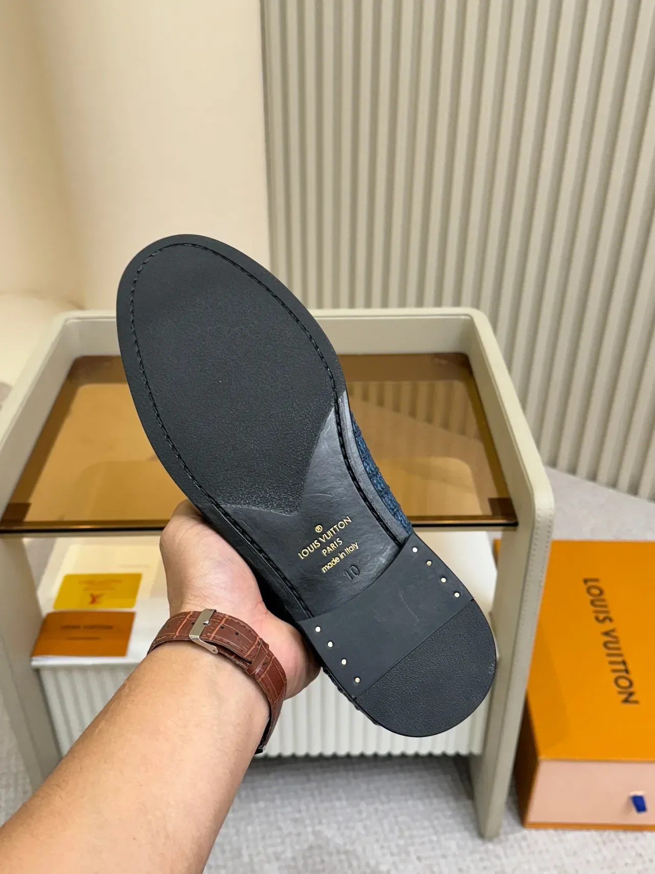 Louis Vuitton Loafer Navy Black Woven Raffia Upper Leather Trim Loafer 2