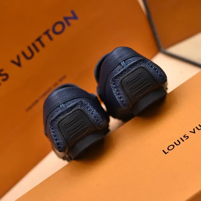 Louis Vuitton Loafer Navy Blue Pebbled Leather Slip-On Loafers 2