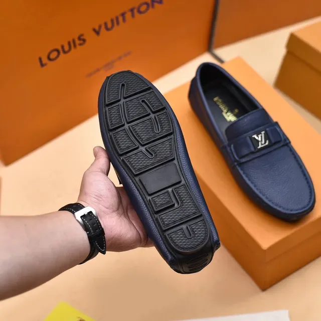 Louis Vuitton Loafer Navy Blue Pebbled Leather Slip-On Loafers 4