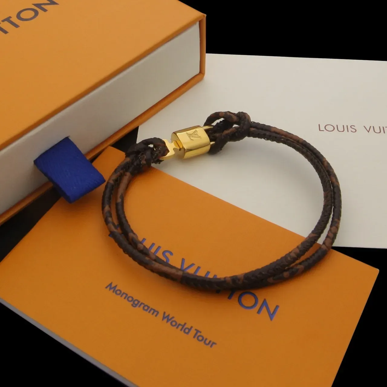 Louis Vuitton Lockit Monogram Brown and Gold Bracelet 5