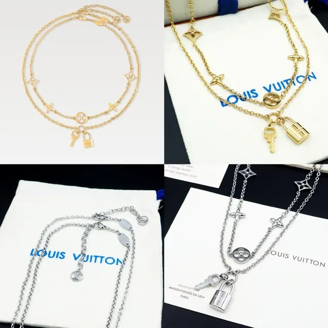 Louis Vuitton Lockit Silver Blue Multi-Chain Quatrefoil Charms Necklace 11