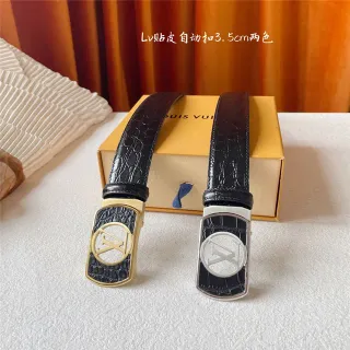 Louis Vuitton LV Cinto Fivela Automática Couro Crocodilo Cinto