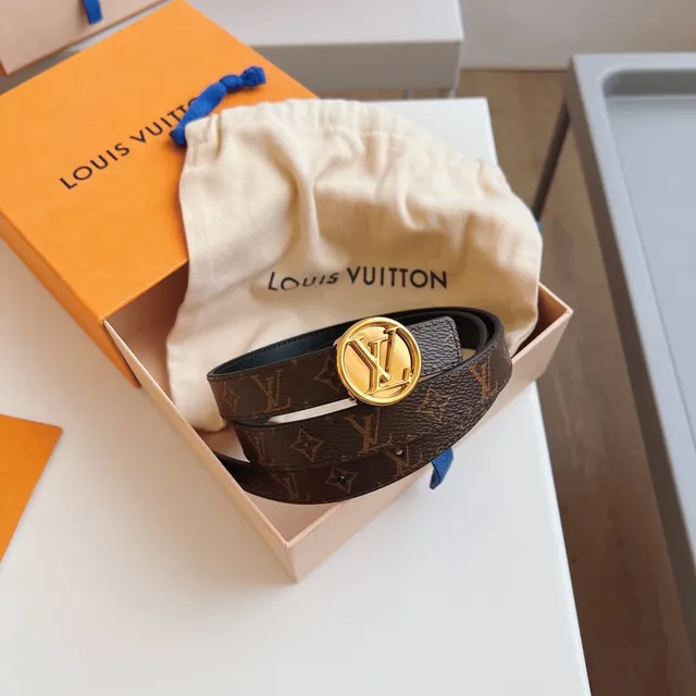 Louis Vuitton LV 棕黑印花帆布光滑皮革腰带 2