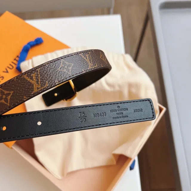 Louis Vuitton LV 棕黑印花帆布光滑皮革腰带 3