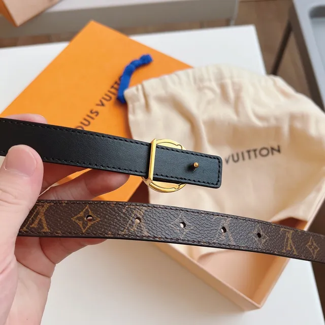 Louis Vuitton LV 棕黑印花帆布光滑皮革腰带 5