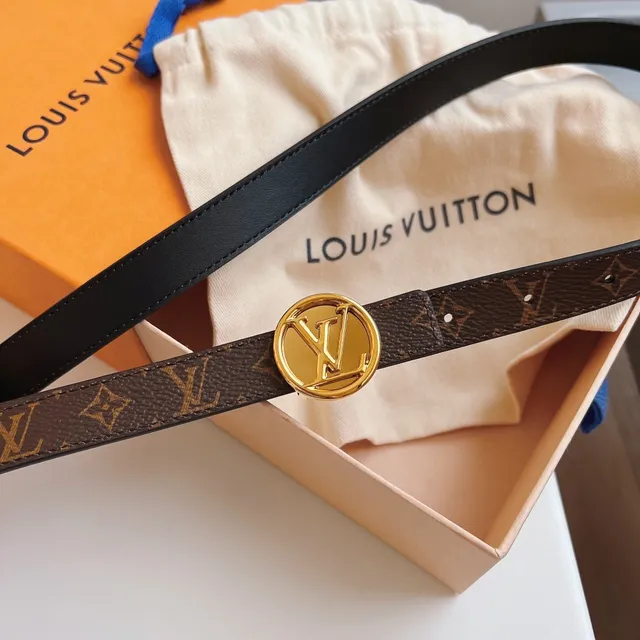 Louis Vuitton LV 棕黑印花帆布光滑皮革腰带 6