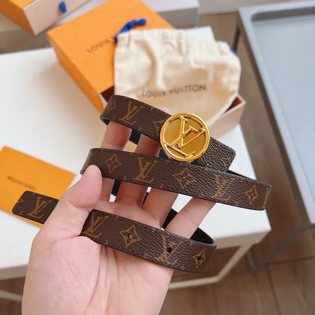 Louis Vuitton LV 棕黑印花帆布光滑皮革腰带 8