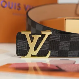 Louis Vuitton LV Damier Graphite 金色调皮革腰带