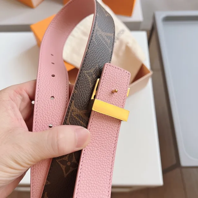 Louis Vuitton LV Belt Pink and Monogram Canvas Leather Belt 5