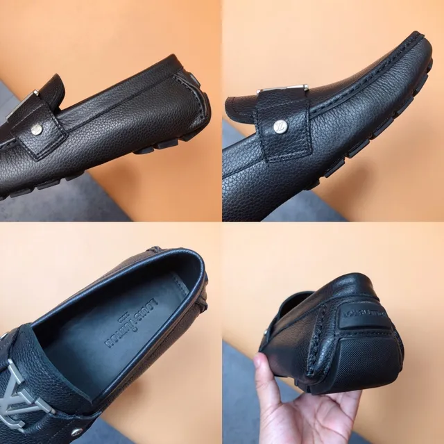 Louis Vuitton LV Buckle Loafer Mocassins en Cuir Pebbled Navy 2