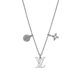 Colar Louis Vuitton LV Flor Corrente Prata Pingente Multi-Charm