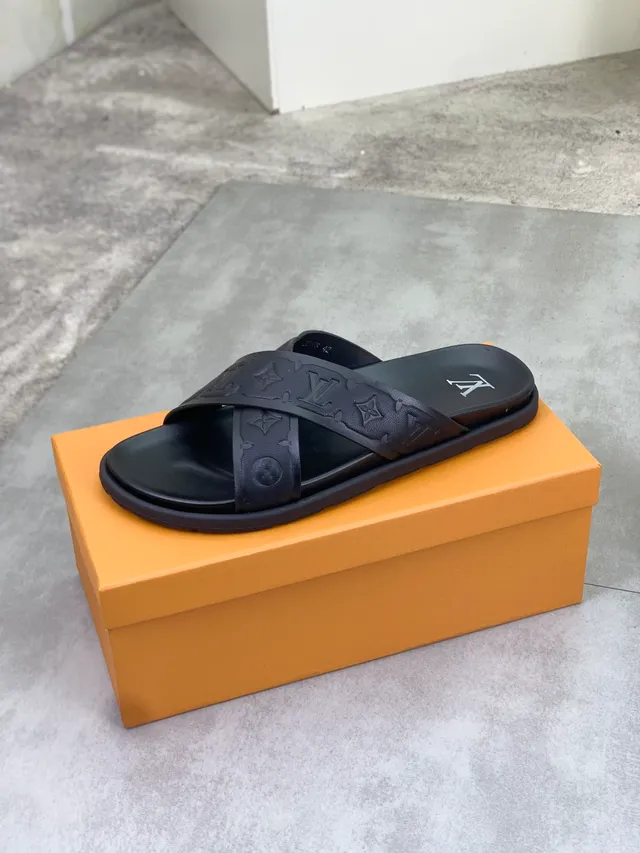 Louis Vuitton LV Slide Black Monogram Embossed Strap Slippers 3