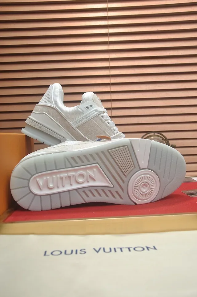 Louis Vuitton LV Trainer Beige White Monogram Jacquard Upper Layered Sculpted Midsole Lifestyle Sneakers 3