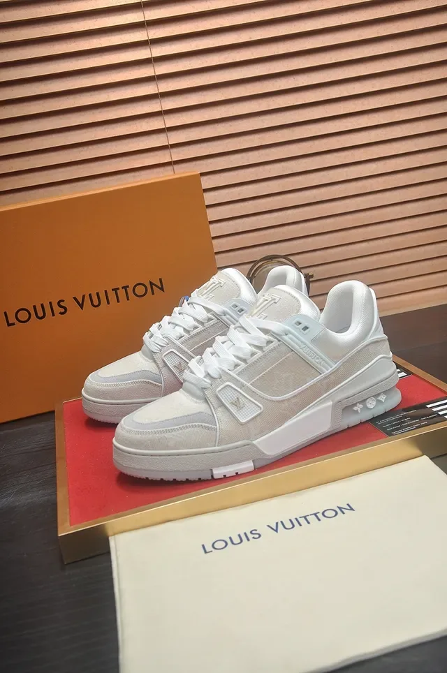 Louis Vuitton LV Trainer Beige White Monogram Jacquard Upper Layered Sculpted Midsole Lifestyle Sneakers 4