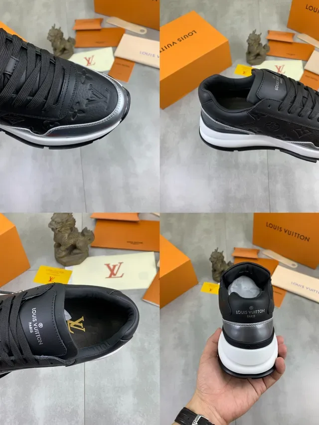 Louis Vuitton LV Trainer Tênis Lifestyle Preto Prata Embossed Monogram Couro Acentos Metálicos 3
