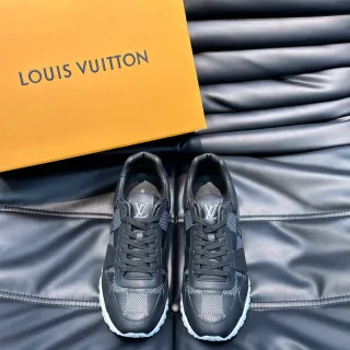 Louis Vuitton LV Trainer Preto Branco Couro E Malha Superior Monogram Detalhe Língua Tênis Lifestyle