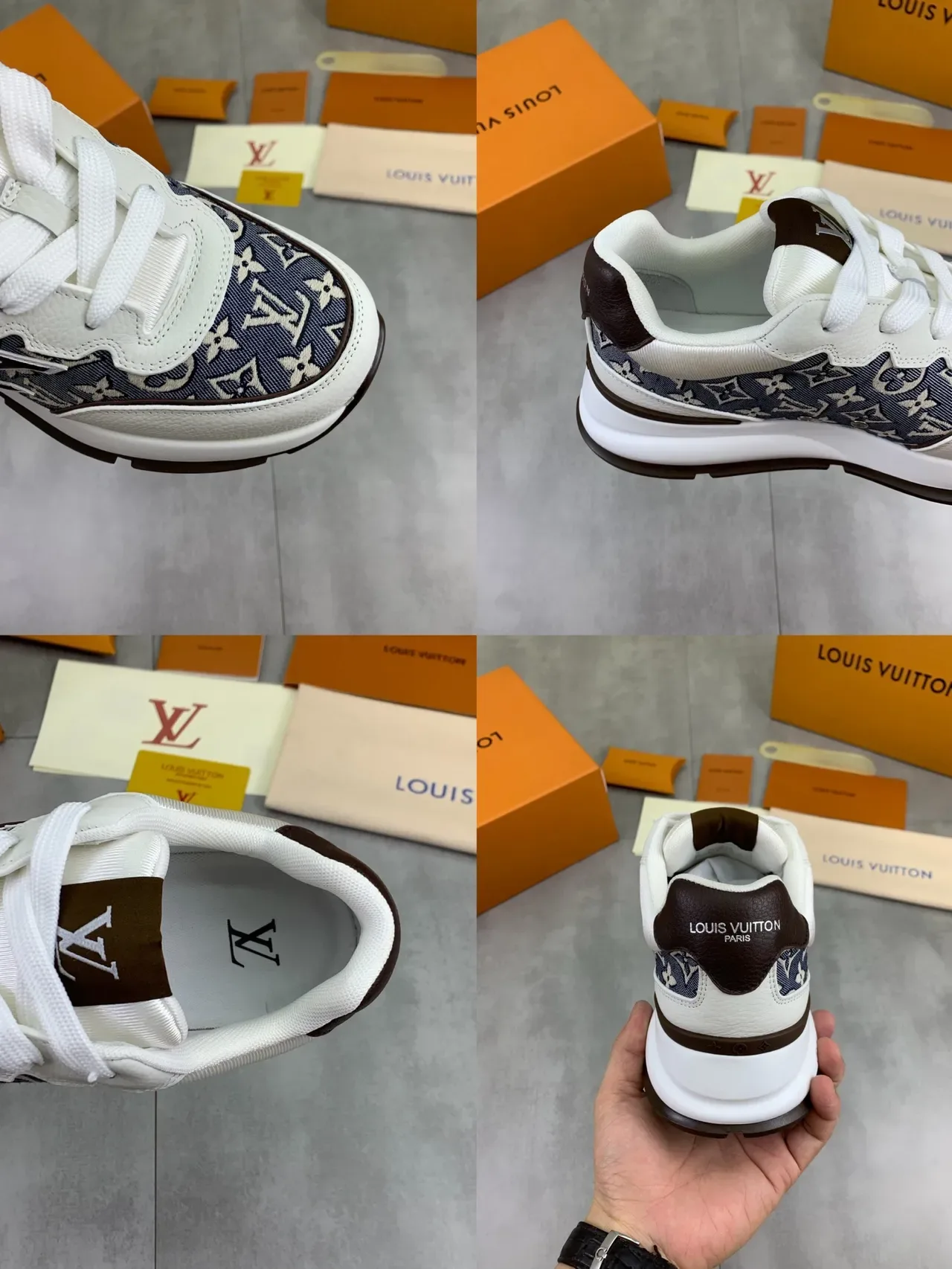 Louis Vuitton LV Trainer Navy Beige Monogram Canvas Leather Accents Lifestyle Sneakers 2