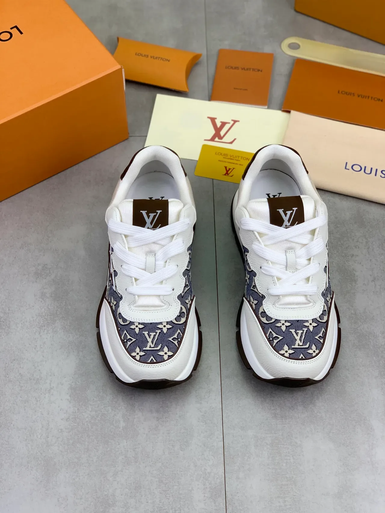 Louis Vuitton LV Trainer Navy Beige Monogram Canvas Leather Accents Lifestyle Sneakers 3