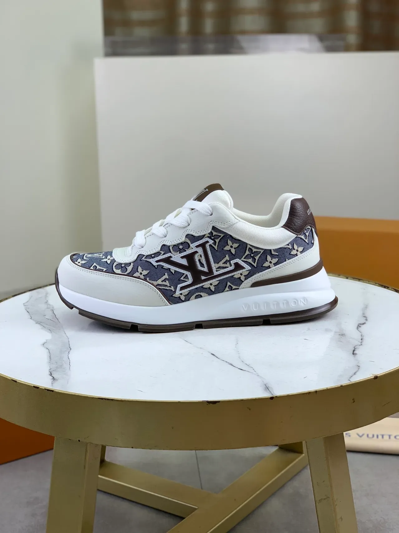 Louis Vuitton LV Trainer Navy Beige Monogram Canvas Leather Accents Lifestyle Sneakers 5