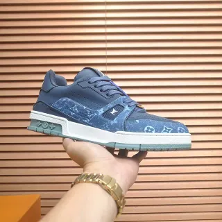 Louis Vuitton LV Trainer Tênis Lifestyle Azul Marinho Monogram-Print Parte Superior Base Intermediária Multicamadas