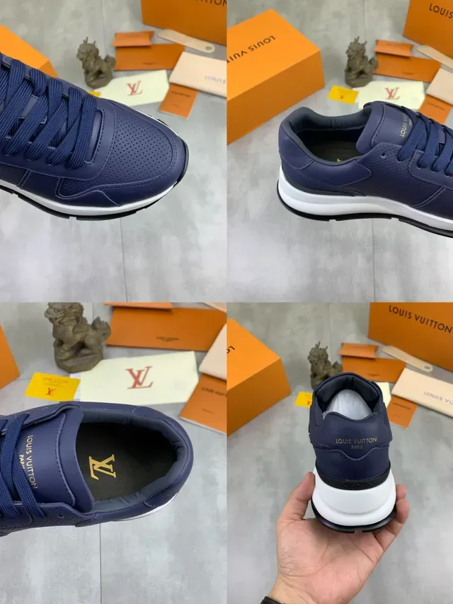 Louis Vuitton LV Trainer Navy White Perforated Leather Upper Layered Panel Construction Lifestyle Sneakers 3