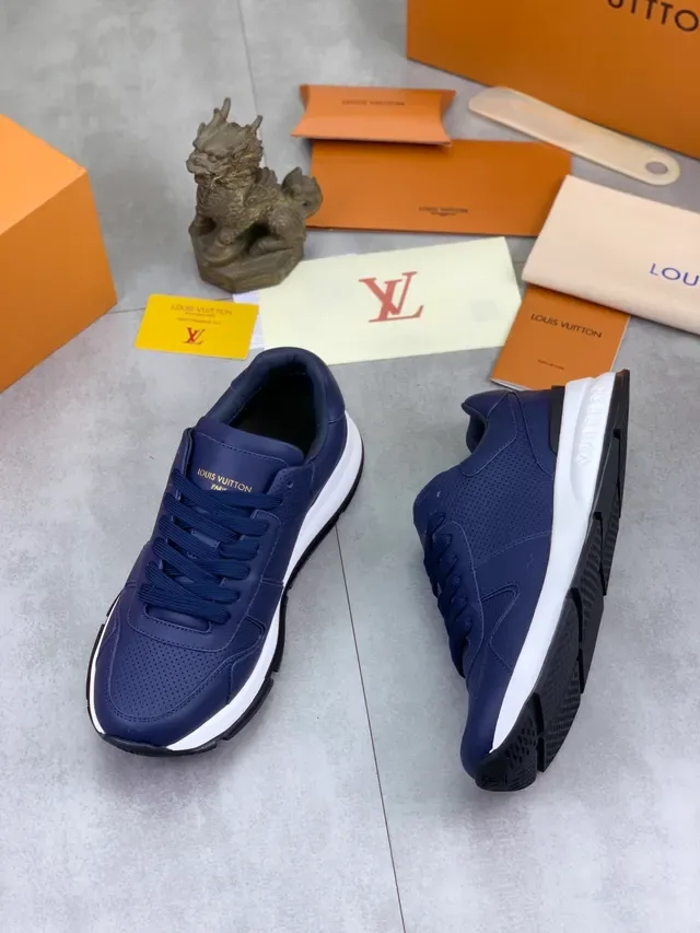 Louis Vuitton LV Trainer Navy White Perforated Leather Upper Layered Panel Construction Lifestyle Sneakers 5