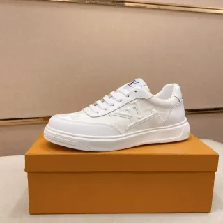 Louis Vuitton LV Trainer Blancos y Beige Lona Monogramada Low-Top Lifestyle Sneakers