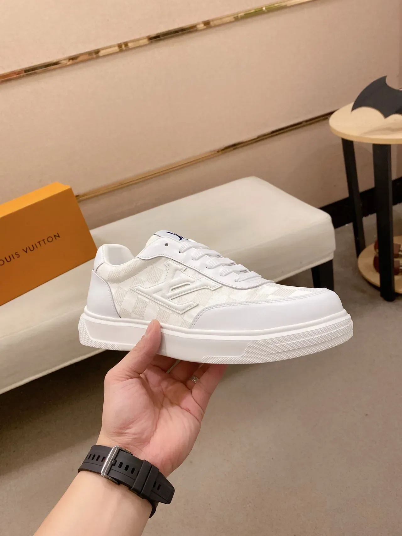 Louis Vuitton LV Trainer White Beige Low-Top Monogrammed Canvas Lifestyle Sneakers 4