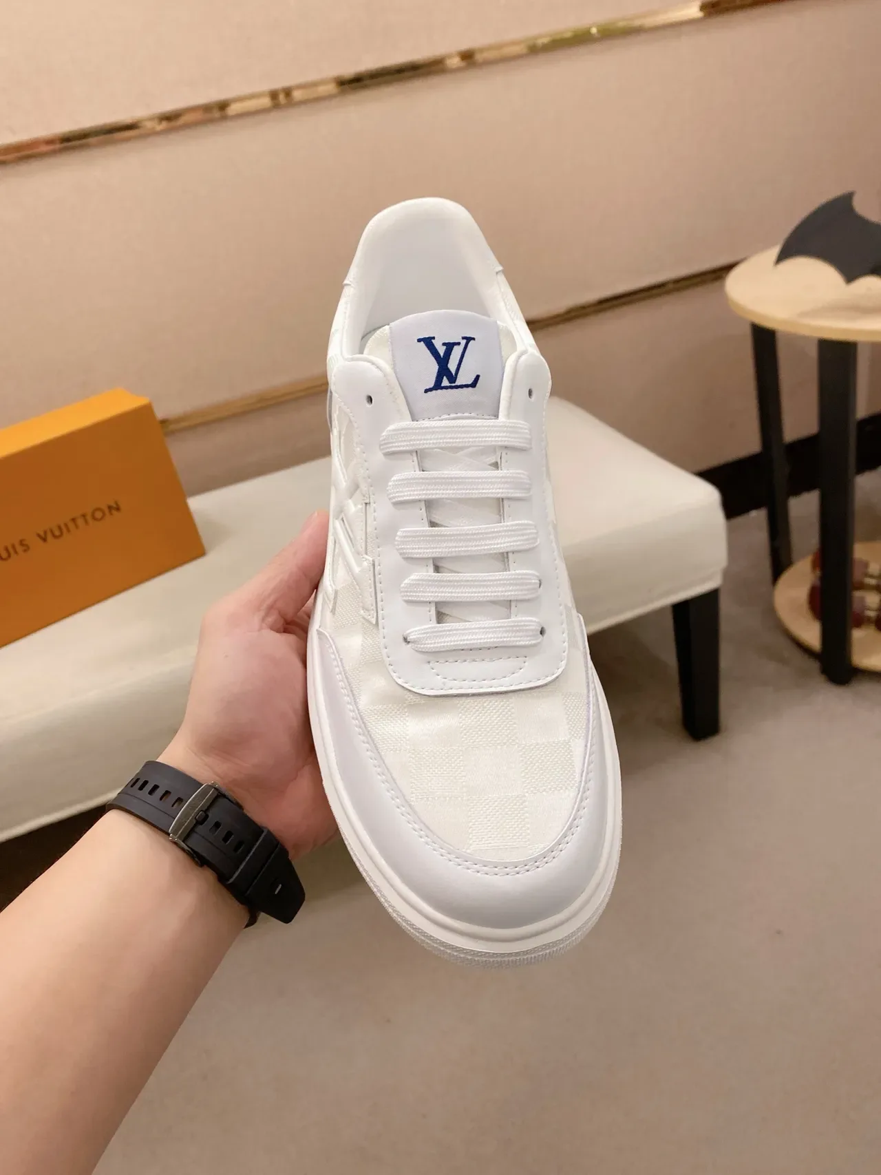 Louis Vuitton LV Trainer White Beige Low-Top Monogrammed Canvas Lifestyle Sneakers 5
