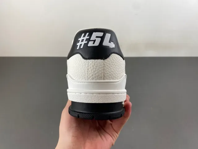 Louis Vuitton LV Trainer White Black Pebbled Leather Croc-Embossed Panel Lifestyle Sneakers 4