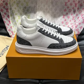 Louis Vuitton LV Trainer Branco Preto Painéis Monogram Perfurados Sola Plataforma Grossa Tênis Lifestyle
