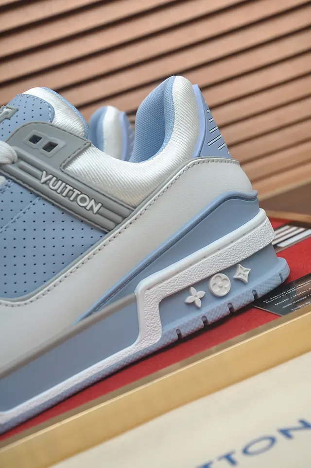 Louis Vuitton LV Trainer White Blue Structured Layered Midsole Perforated Mesh Panels Lifestyle Sneakers 2
