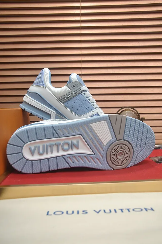 Louis Vuitton LV Trainer White Blue Structured Layered Midsole Perforated Mesh Panels Lifestyle Sneakers 3