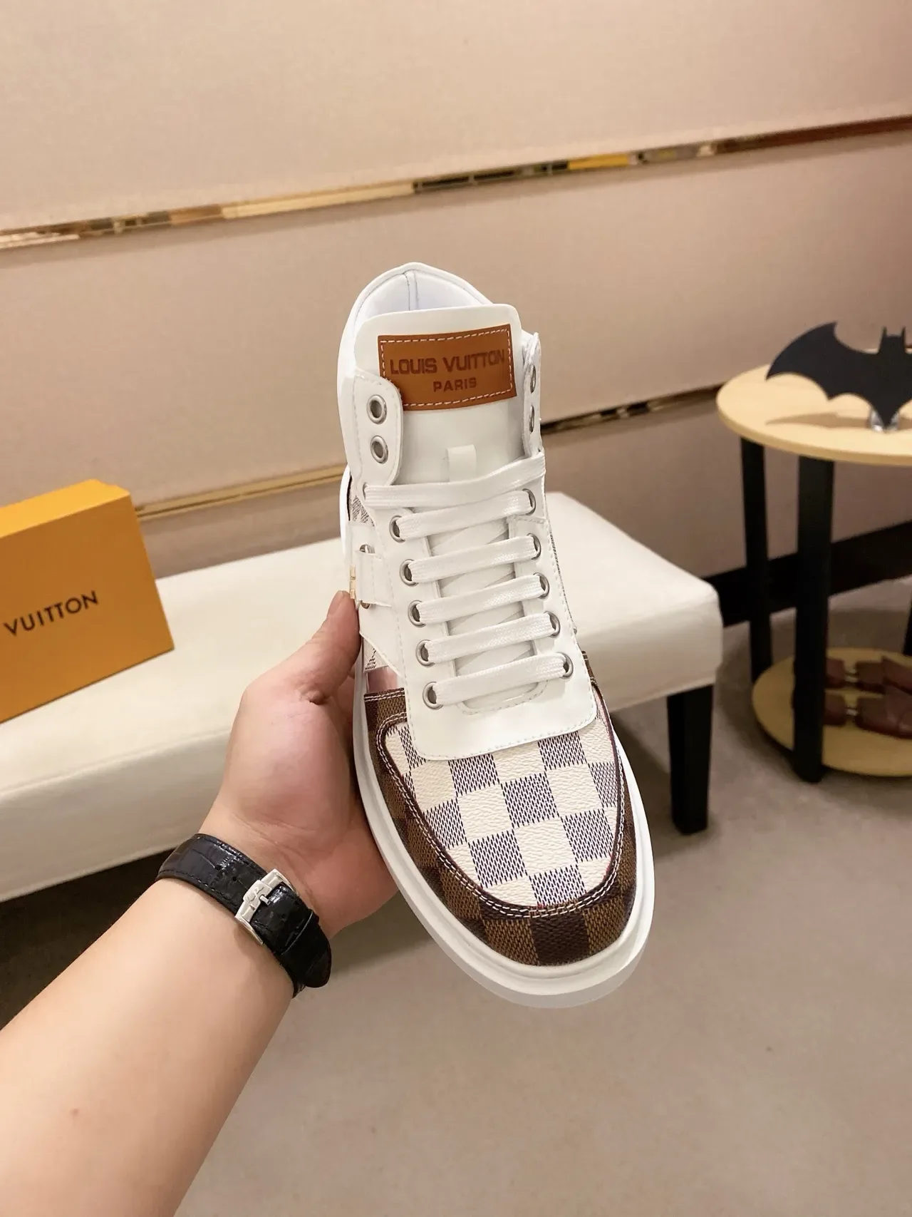 Louis Vuitton LV Trainer White Brown High-Top Damier Canvas Lifestyle Sneakers 5