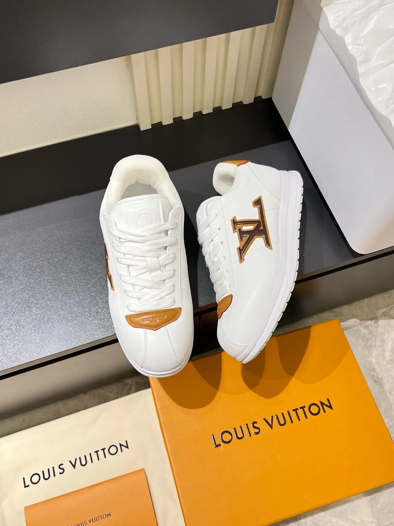 Louis Vuitton LV Trainer White Brown Leather Tan Accents Lifestyle Sneakers 4