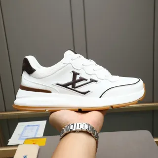 Louis Vuitton LV Trainer Blanco Marrón Monogramado Panel Lateral Ribete de Cuello Ondulado Sneakers Lifestyle