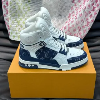 Louis Vuitton LV Trainer Blanco Marino High-Top Monogram Canvas Lifestyle Sneakers