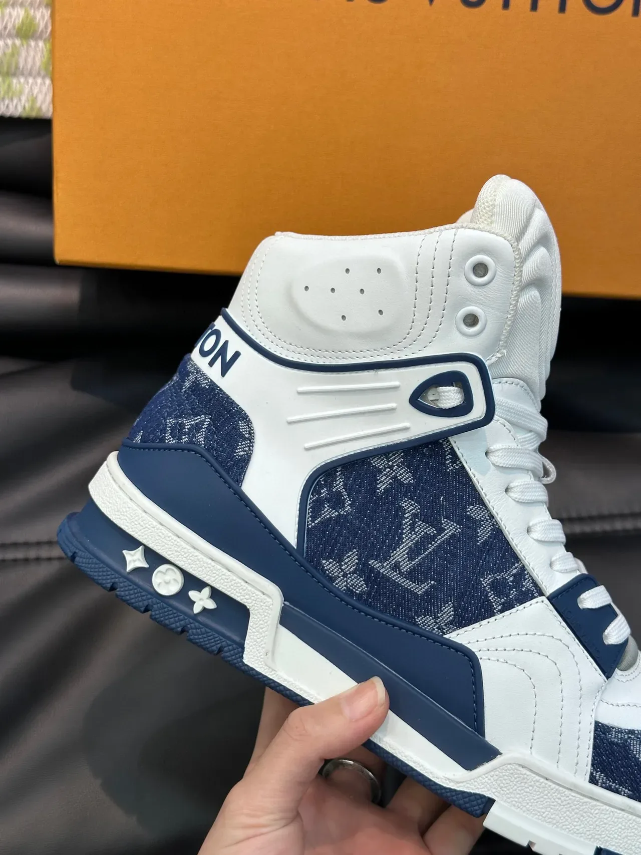 Louis Vuitton LV Trainer White Navy High-Top Monogram Canvas Lifestyle Sneakers 6