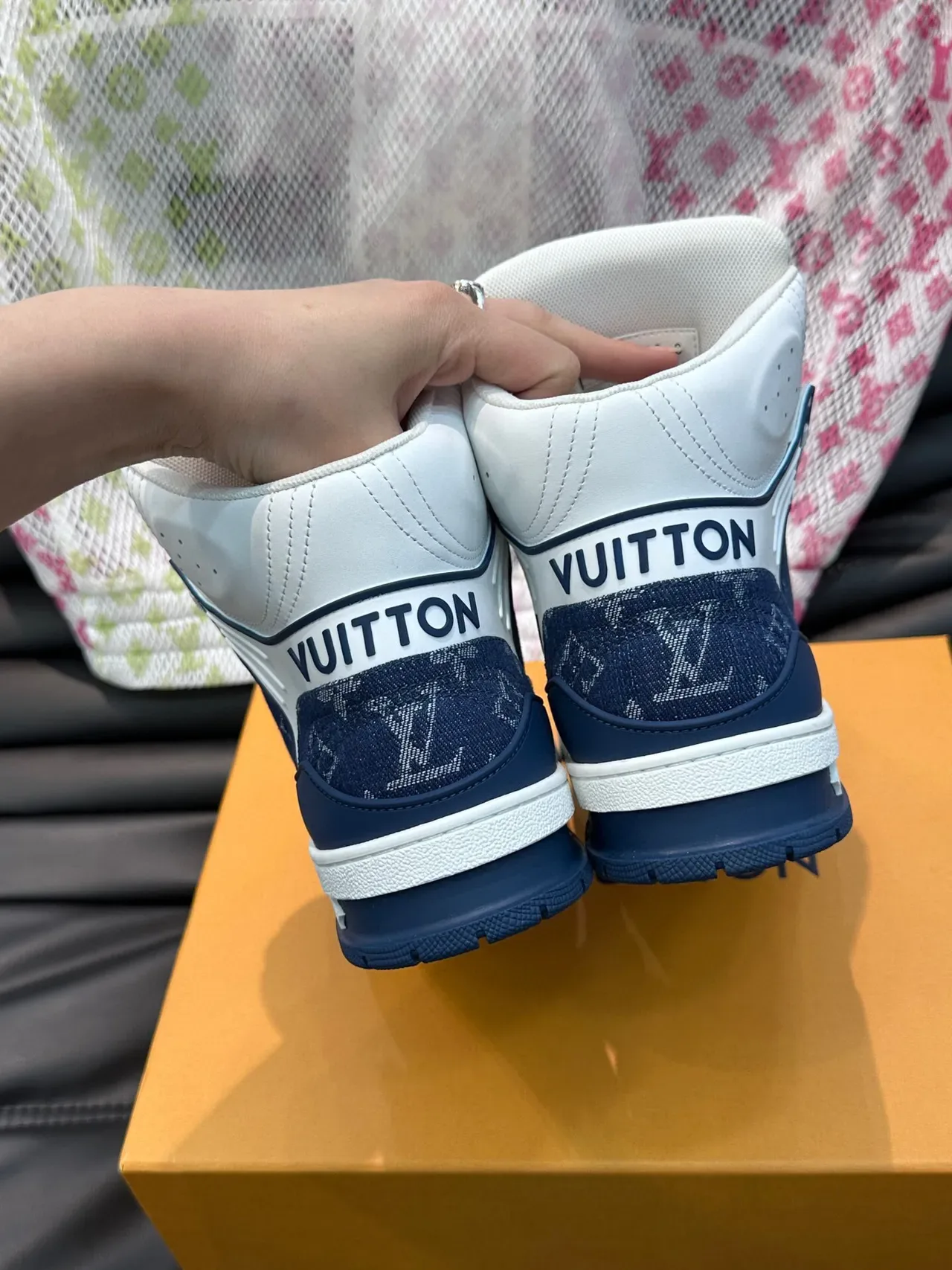Louis Vuitton LV Trainer White Navy High-Top Monogram Canvas Lifestyle Sneakers 8